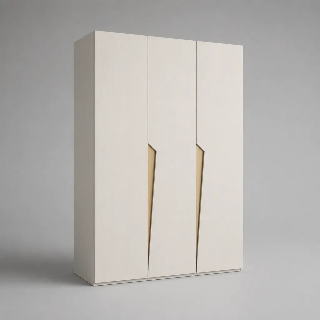 3-türiger Kleiderschrank aus melaminbeschichteter Spanplatte, Weiß/Gold, 180 × 55 × 220 cm