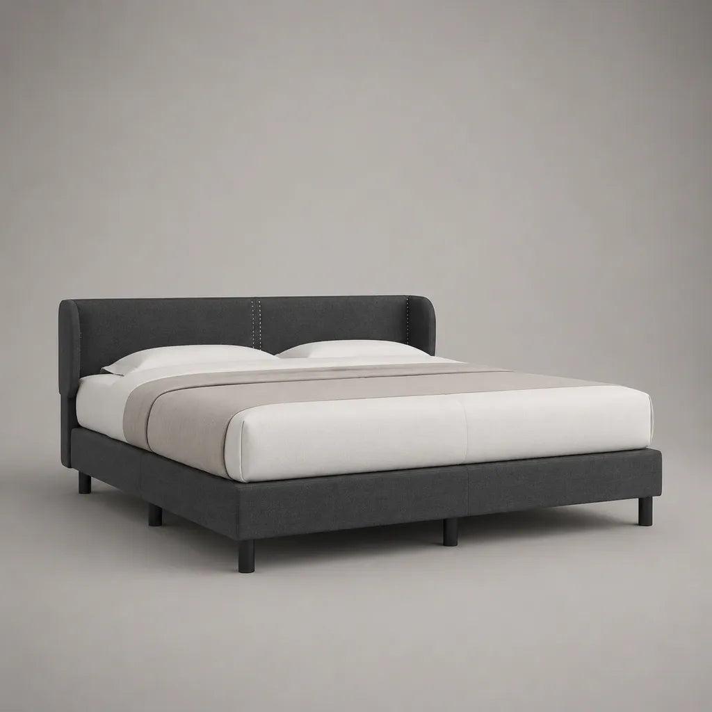 Polsterbett-Doppelbett mit Kopfteil aus Polyester und Sperrholz, Dunkelgrau, Liegefläche 160 × 200 cm