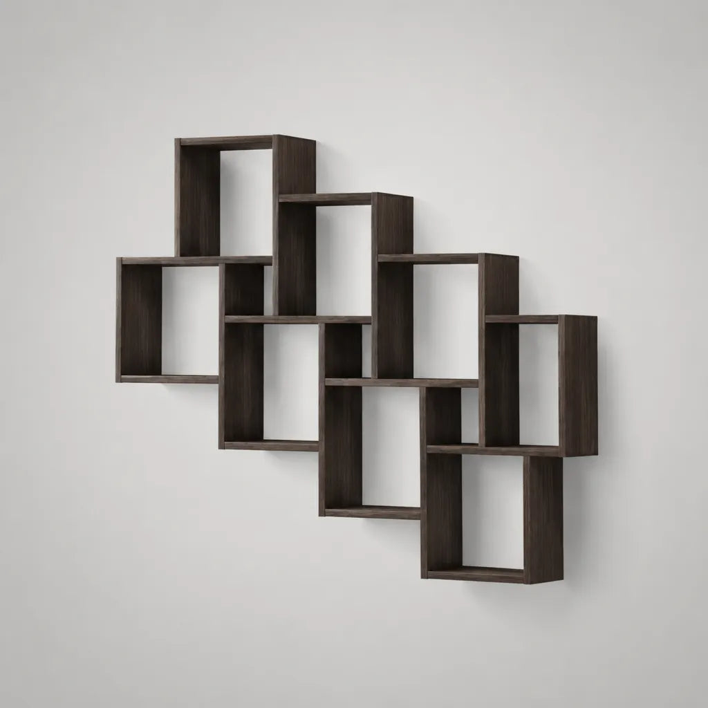 Geometrisches Wandregal aus MDF mit 8 offenen Fächern, Dunkelbraun, 110 × 20 × 70 cm