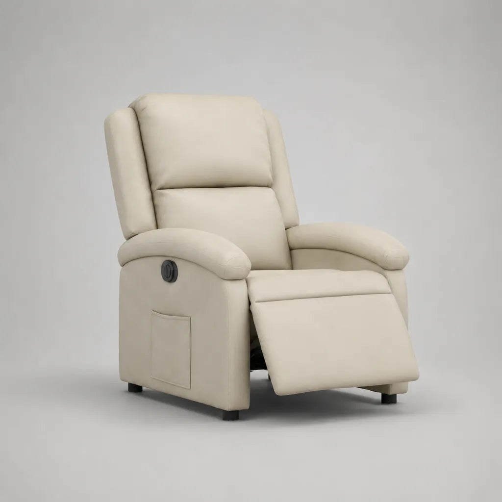 Relaxsessel mit manueller Liegefunktion, Kunstleder, Creme, 76 × 90 × 103 cm