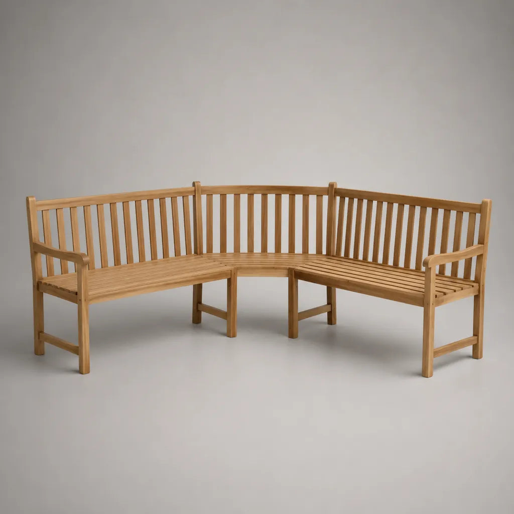L-förmige Garteneckbank für 5 Personen aus massivem Teakholz, Naturbraun, 239 × 239 × 90 cm
