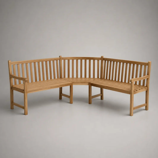 L-förmige Garteneckbank für 5 Personen aus massivem Teakholz, Naturbraun, 239 × 239 × 90 cm