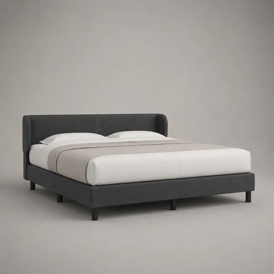 Polsterbett-Doppelbett mit Kopfteil aus Polyester und Sperrholz, Dunkelgrau, Liegefläche 160 × 200 cm