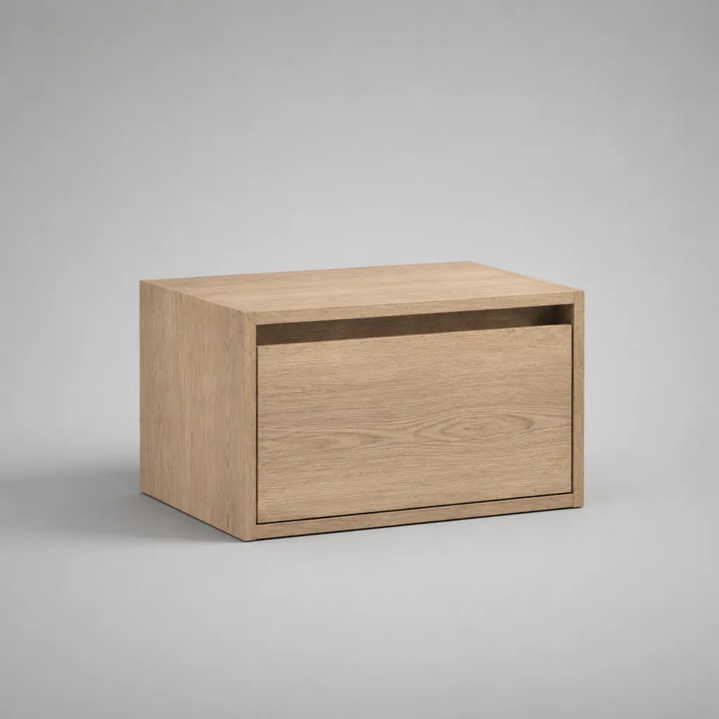 Rechteckiger Nachttisch aus MDF mit Eichenfurnier und Schublade, Eiche Natur, 50 × 40 × 40 cm