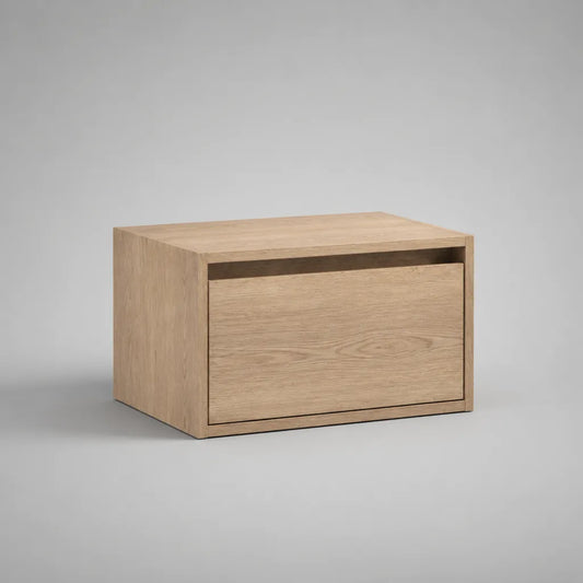 Rechteckiger Nachttisch aus MDF mit Eichenfurnier und Schublade, Eiche Natur, 50 × 40 × 40 cm
