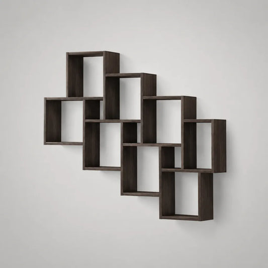 Geometrisches Wandregal aus MDF mit 8 offenen Fächern, Dunkelbraun, 110 × 20 × 70 cm