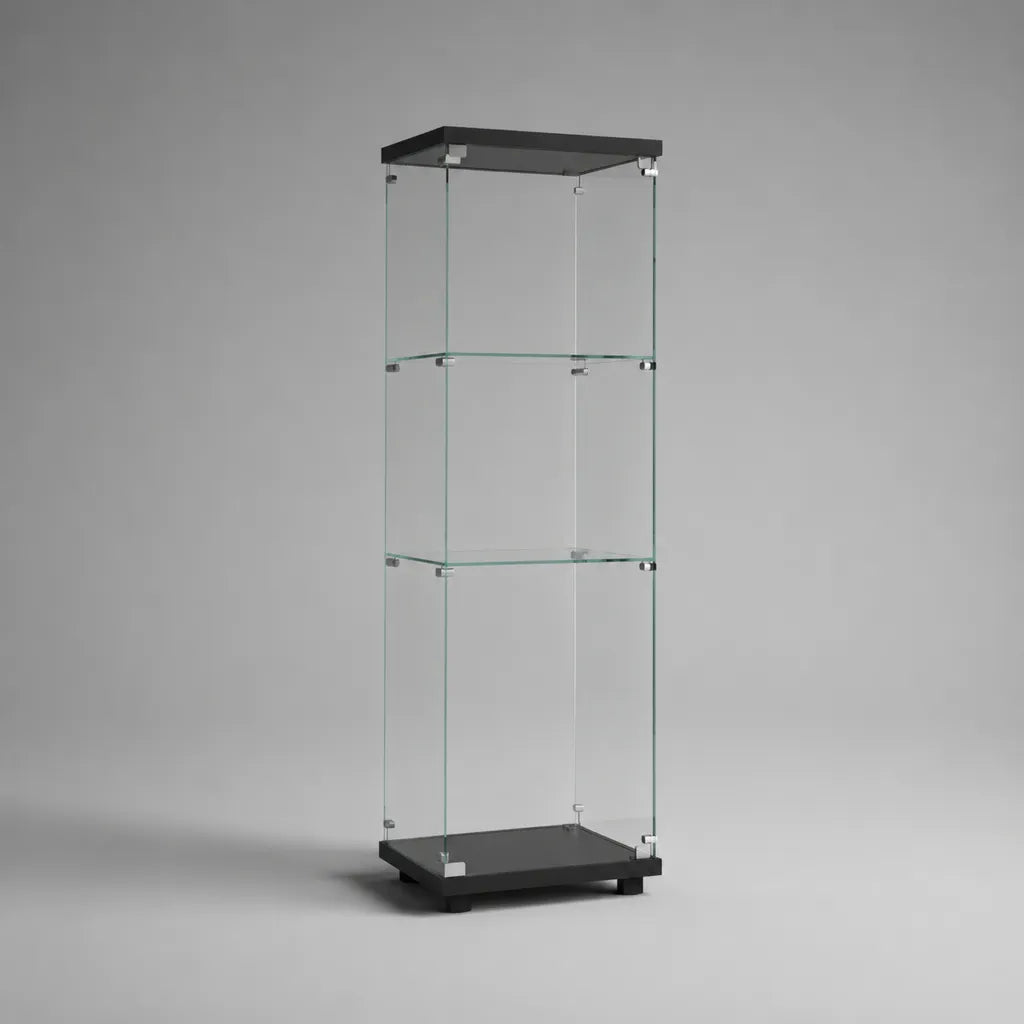 Vitrine en verre stand avec 2 sols en verre, noir/transparent, 40 × 40 × 160 cm