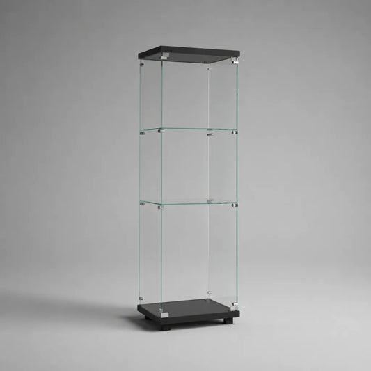 Standvitrine aus Glas mit 2 Glasböden, Schwarz/Transparent, 40 × 40 × 160 cm