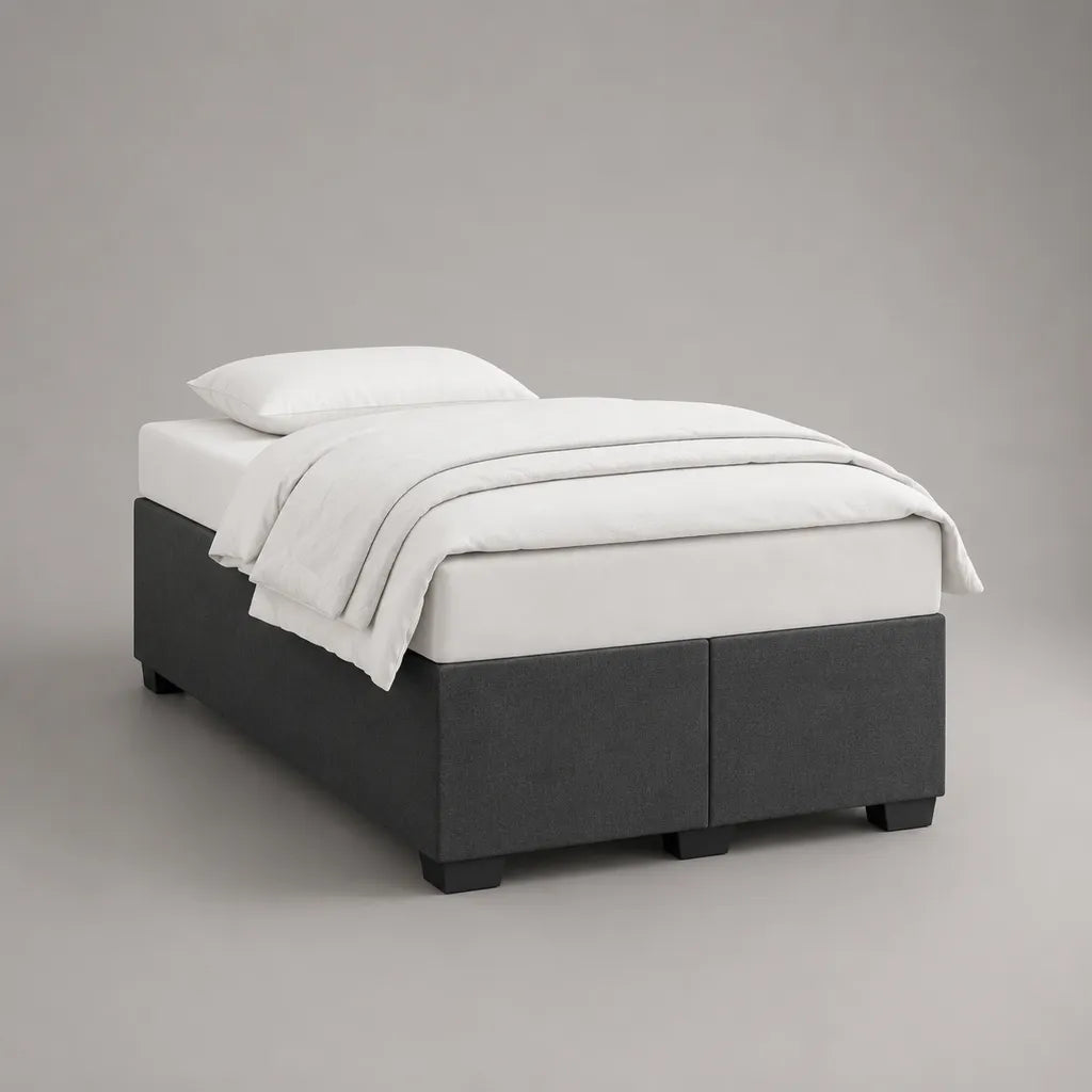 2-teiliges Polsterbettgestell ohne Kopfteil, Dunkelgrau, 140 × 190 × 35 cm, Polyester und Massivkiefer